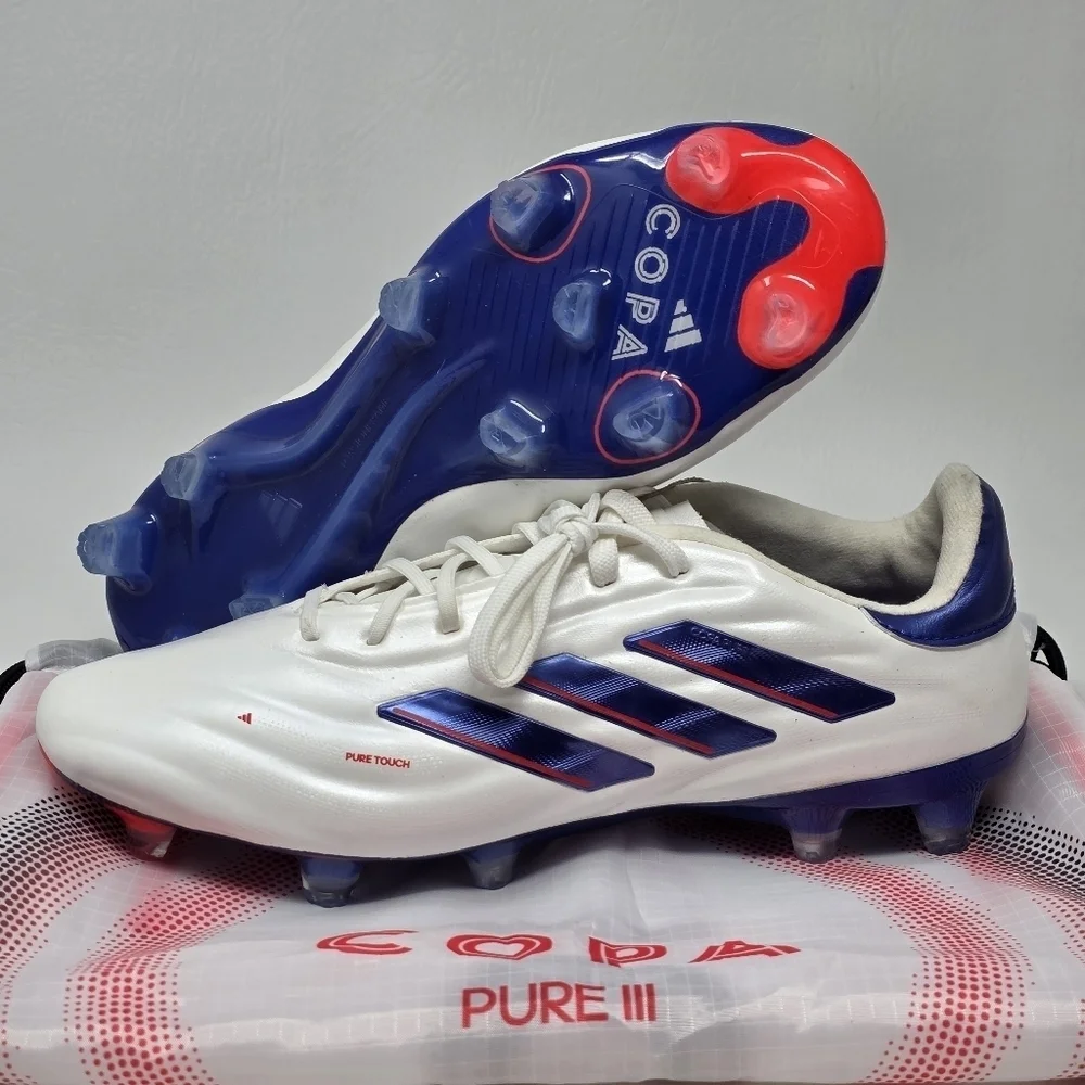 adidas Soccer Copa Pure 2 Elite FG Cloud White Blue Cleats IG6402 Men's Size 7